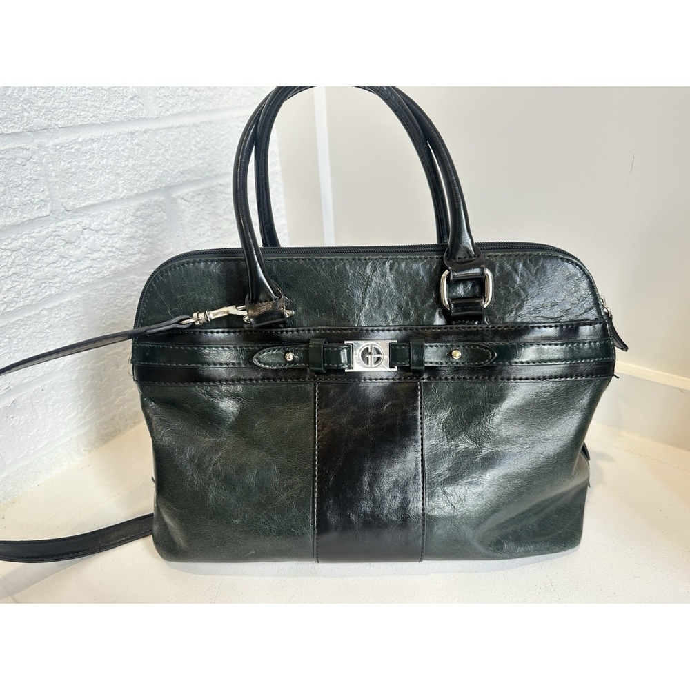 Giani Bernini Womens Forest Green & Black Buckle Hand Bag Soft Leather